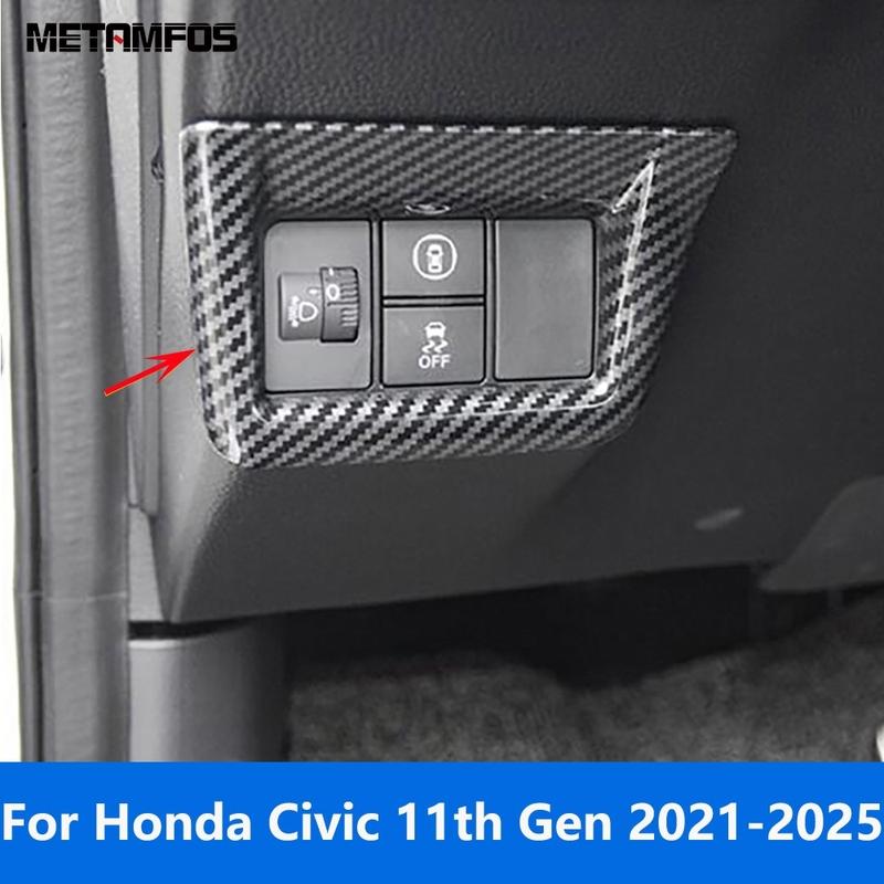 For Honda Civic 11th Gen 2024 2025 Carbon Fiber Head Light Lamp Switch Panel Cover Trim Interior Accessories