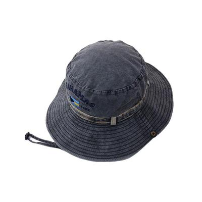 Oversized Lettering Embroidery Washed Fishing Hat with Chin Strap Safari Hat