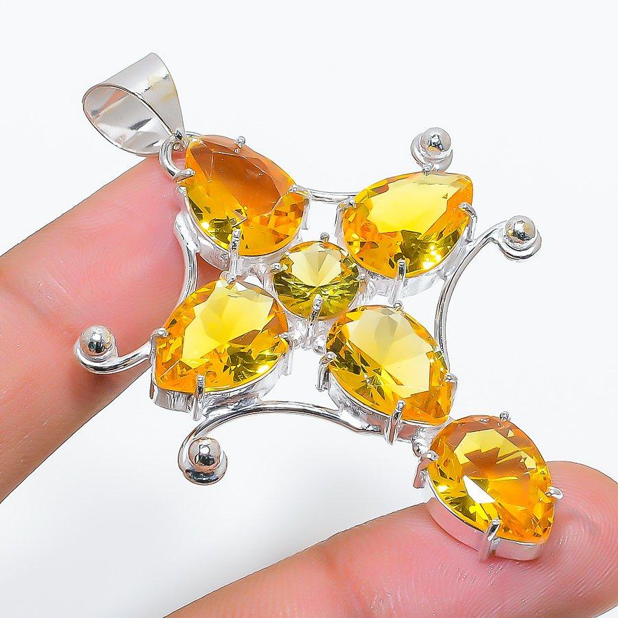 

Этническая ювелирная подвеска ручной работы с крестом и цитрином, 2,44 дюйма, SR-7373