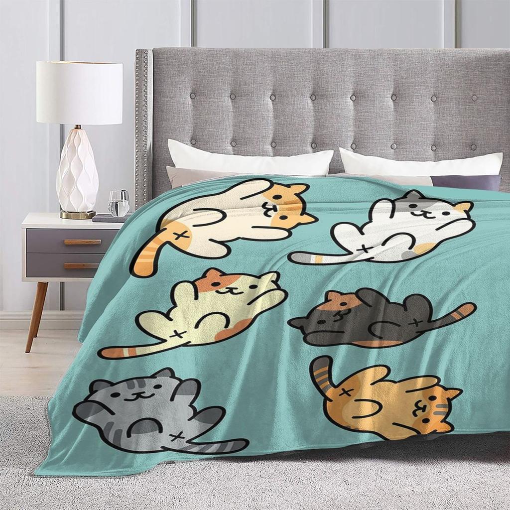 Cute Funny Cat Pattern Blankets Soft Warm Flannel Throw Blanket Plush for Bed Living Room Picnic Travel Home Couch