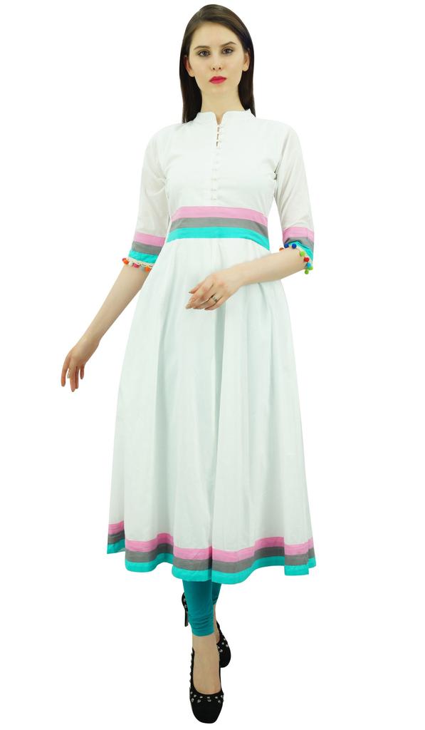 Bimba Womens Designer Cotton Kurta Long Flared Anarkali Kurti Dress With