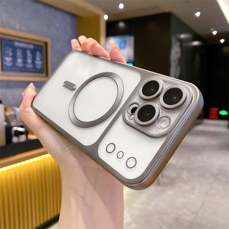 Luxury Plating Frosting Titanium Frame Case For IPhone 17 16 15 14 13 Pro Max Plus Clear Magsafe Magnetic Wireless Charge Cover
