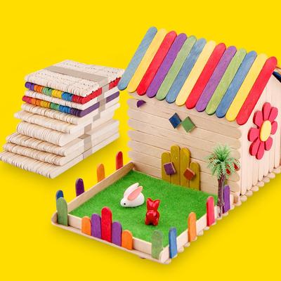 100pcs Natural Wooden Ice Cream Popsicle Sticks Wood Stick Spoon Hand Art Cube Lollipop Cake Tools 93mm