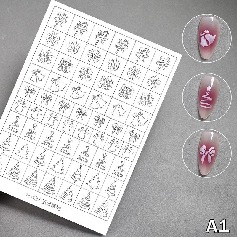 Winter Snowflake Snow Tree Airbrush Stencil for Nails Christmas Decors Hollow Nail Stickers French Manicure Tips