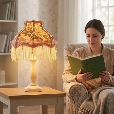 Cloth Lampshade Retro Style with Tassels Fringe Decorative Classic European Lamp Cover Table