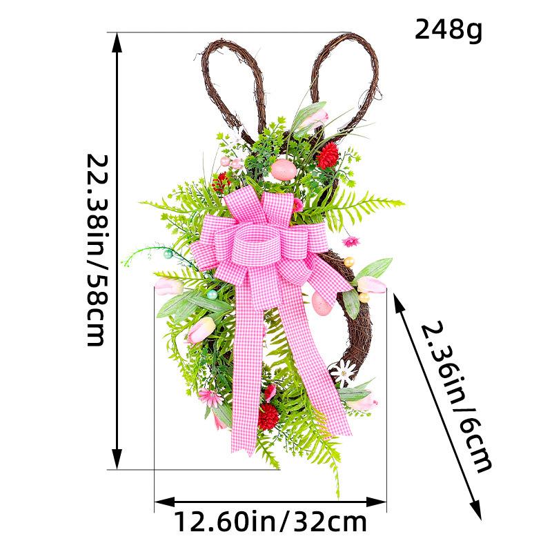 

Пасхальный венок из мертвых веток кролика, розовый венок в виде сетки и банта, подвеска для сада на открытом воздухе G3-21 pink knot hollow rabbit wreath