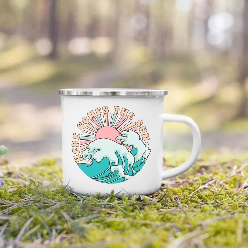 Camping Coffee Handle Cup Sometimes Nature Is All You Need Print Enamel Mugs Nature Hiking Water Tea Mug Holiday Travel Gift Cup