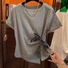 Korean Design Hem Split Strap Short-sleeved T-shirt for Men and Women In Summer Minimalist Style Simple Waist and Thin Top