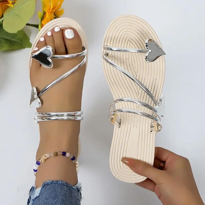 

Summer Solid Modern Slippers Outside Flat with Women s Shoes on Sale 2024 Fashion Metal Decoration Sexy Women s Slippers