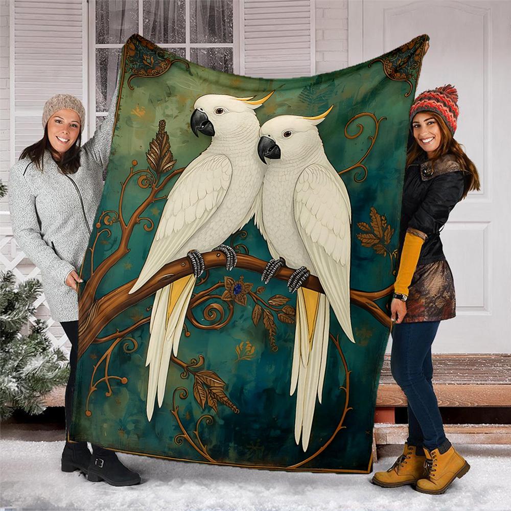 1pc Cockatoo Artwork Outdoor Soft Polyester Flannel Throw Blanket Versatile for All Seasons , Soft , Cozy , Warm All Season Quilted Throw ,