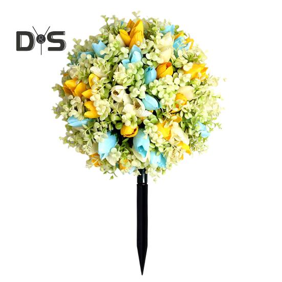 Artificial Flower Ball with Spike Realistic Faux Roses Weatherproof Artificial Rose Blooms Ball Garden Decor for Indoor Outdoor Use