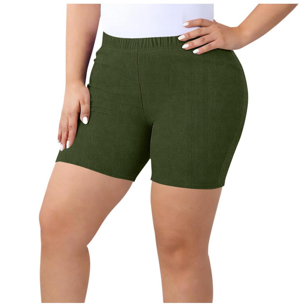 Plus Size Ribbed Knit High Waist Biker Shorts for Women Stretchy Elastic Waistband Comfortable Fit Casual Wear