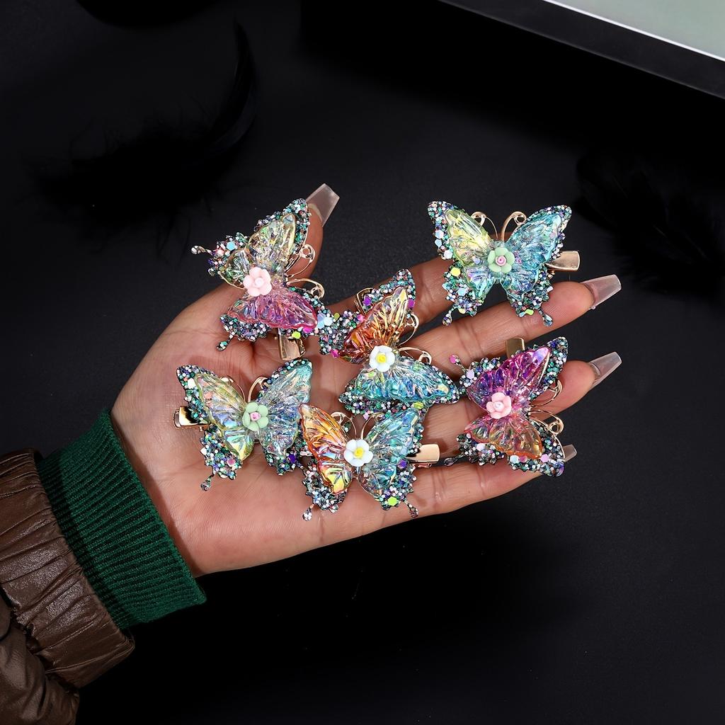 6pcs Gorgeous Butterfly Hair Clip Multi-color Three-dimensional Design European American Style Craftsmanship Party Daily Styling