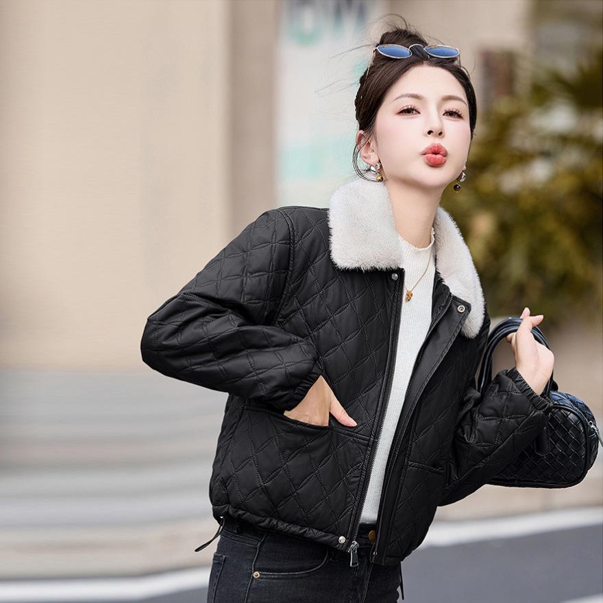 velvet leather jacket cotton-padded jacket new winter women's small leather cotton-padded jacket short thickened cotton-padded jacket