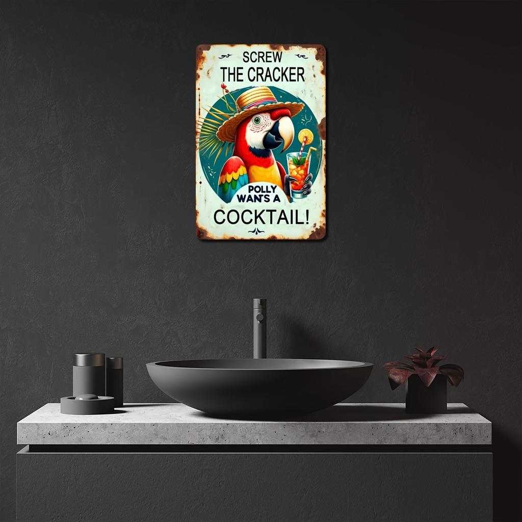 Parrot Cocktail Aluminum Metal Sign Perfect for Bars, Cafes and Resorts Decoration Bartender Collection and Entertainment Area