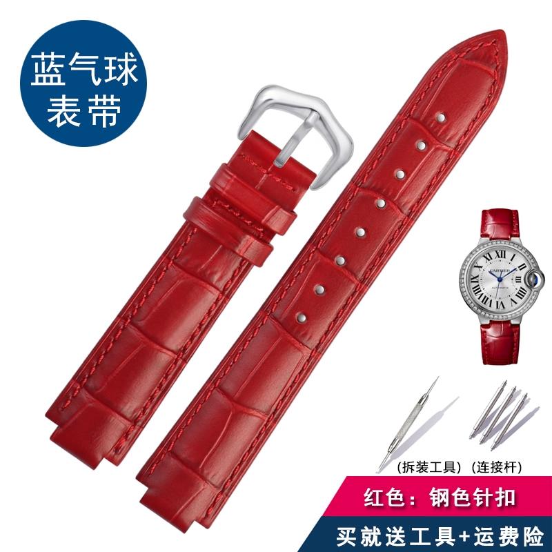 Für Cartier Echtleder-Uhr mit Damen-Uhrenkette, blaue Ballon-Dornschließe, konvexer Mund-Rindsleder-Herren-Uhrenkette