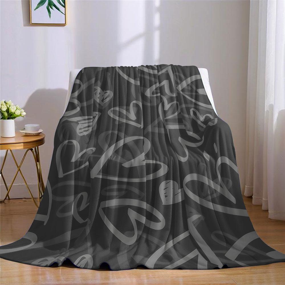 Hand Drawn Outline Heart Flannel Blanket Perfect for Sofa Office Bed Travel Sleep Read Relax Camping Four Season Use