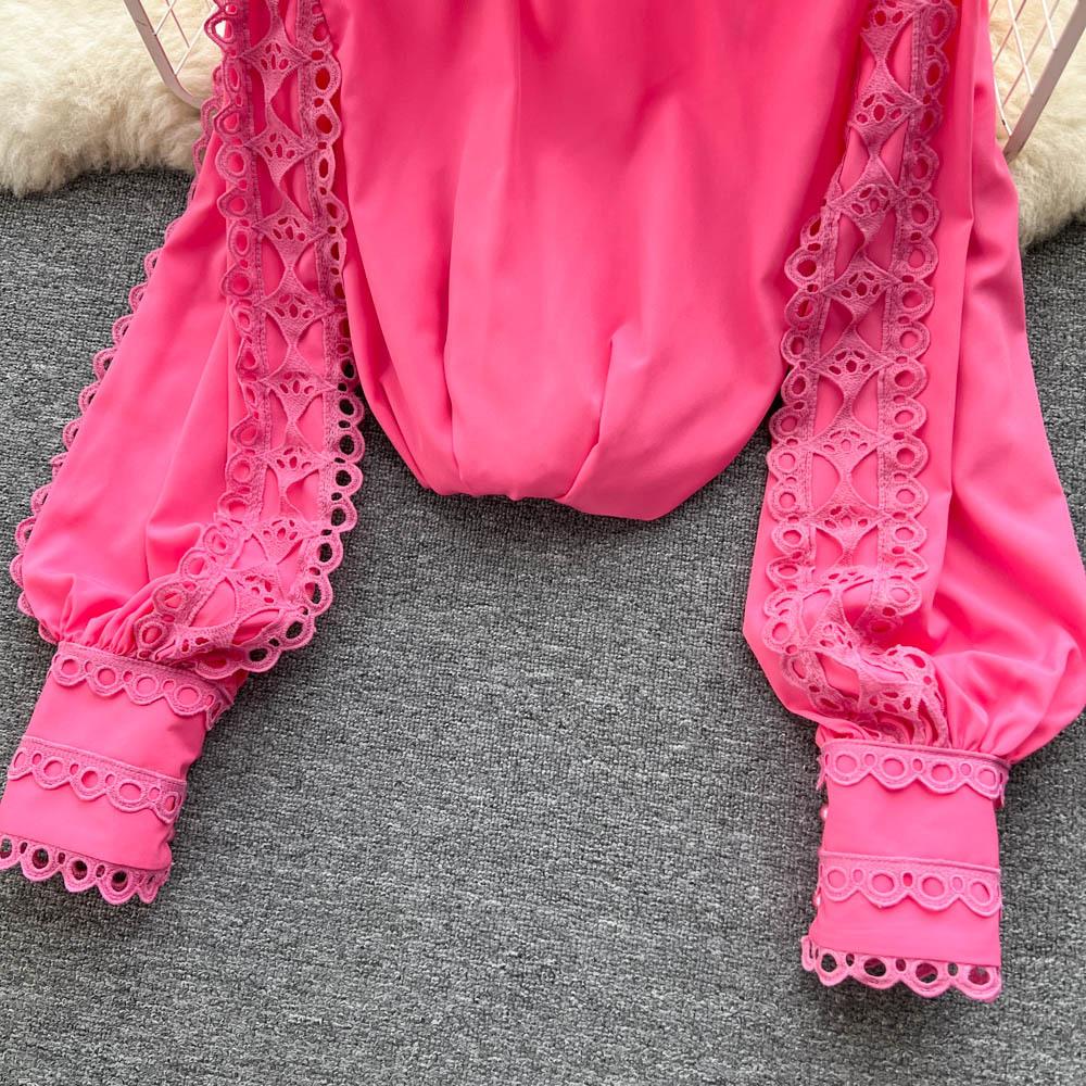 Design Crochet Temperament Long Sleeve Shirt Top Autumn Women's Loose Shirt