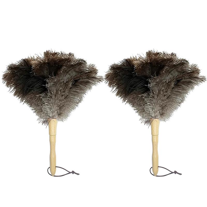 Feather Duster Wooden Handle Duster Anti-Static Dust Removal Dusters Ostrich Duster Feather Fur Brush For Home Cleaning Tools
