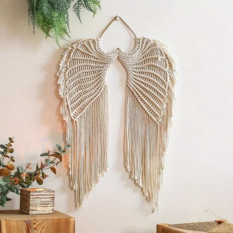 2pcs 1 Pc Wing +1 Pc Moon Tapestry Handcraft Symmetrical Design Woven Tapestry Bohemian Home Decor Angel Wings Macrame