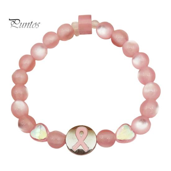 Delicate Beaded Jewelry for Charity Breast Cancer Awareness Bracelets, Ribbon Charm Beads Stretchable Bead Bracelet Daily Wear Elastic Bracelet,