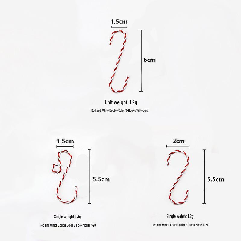 Red and White PET Laminated Colorful S-Hook Ornaments for Christmas Tree Decorations