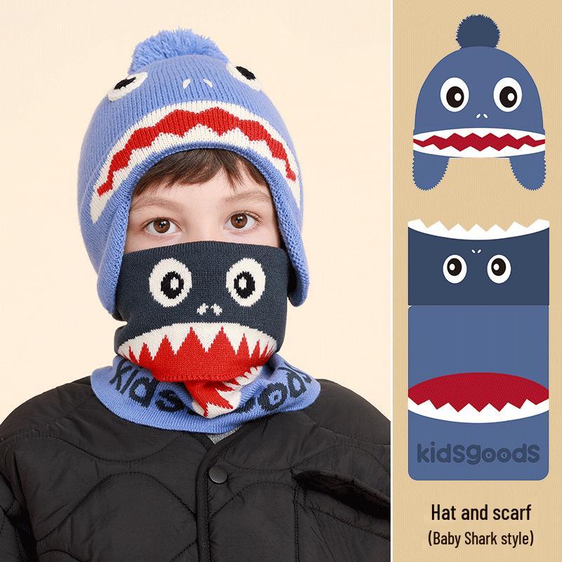 Set Căciulă cu Ciucure și Fular Călduros de Iarnă pentru Băieți, Căptușit cu Fleece