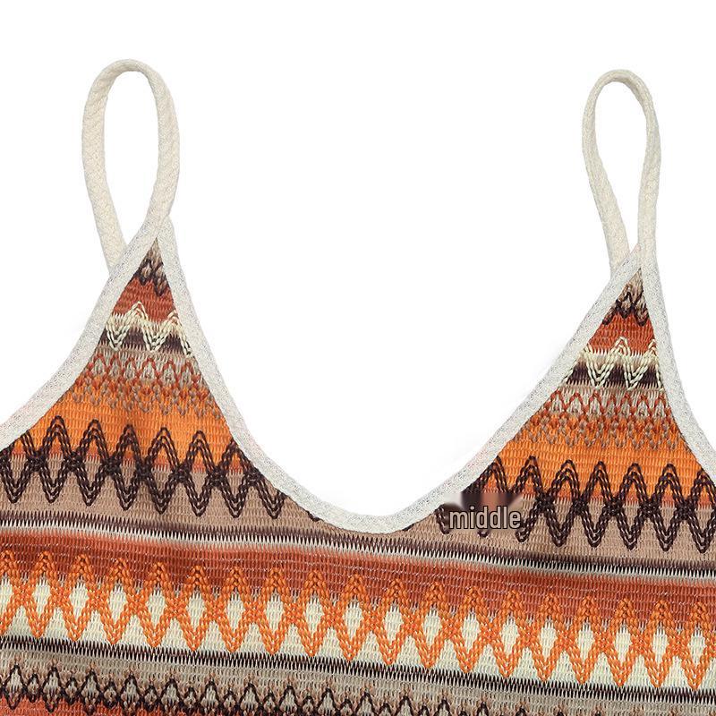 2026 Summer Ethnic Striped Knit Spaghetti Strap Dress