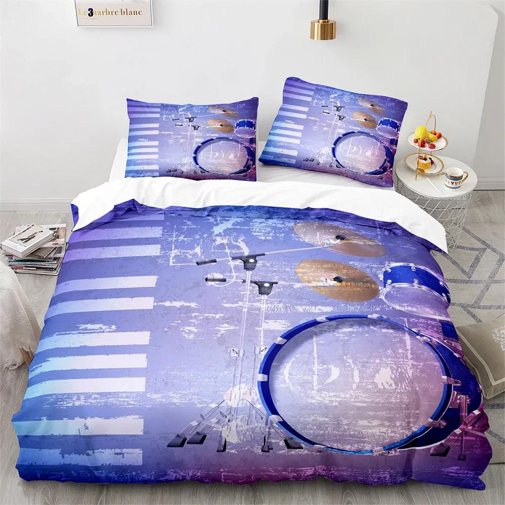 Drum Kit King Queen Duvet Cover Rock Musical Style Bedding Set For Kids Teens Adults Hip Hop Grunge 2/3Pcs Polyester Quilt Cover