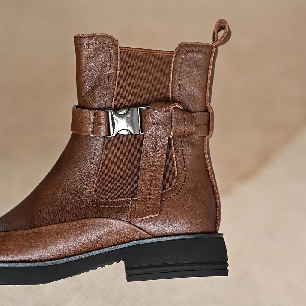 Dam Retro Chelsea Boots - Höst/Vinter 2025, Klack, Rund Tå, Elastisk Ankelkänga