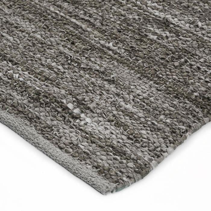 Living Room Rug In Taupe Grey Braided Leather 60x120