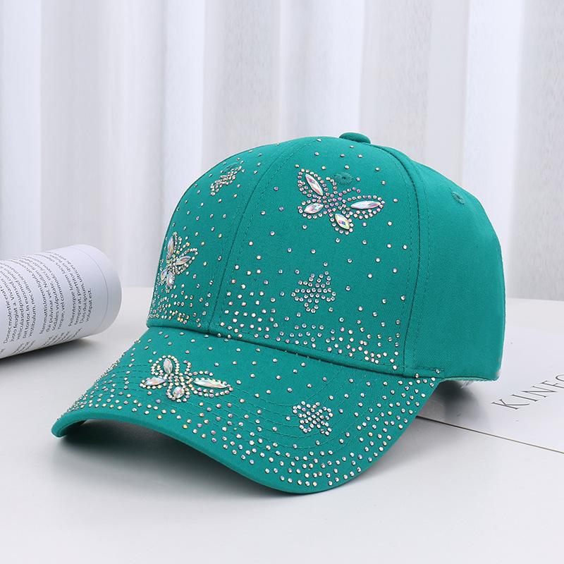 Spring and summer fashion new hot diamond butterfly baseball cap children trendy sun protection visor rhinestone cap