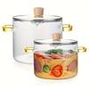 1.6L High Borosilicate Glass Pot, Clear Vertical Striped Cooking Pot, Double Handle Stovetop Pot for Soup Noodle Stew, Microwave & Cooker Safe