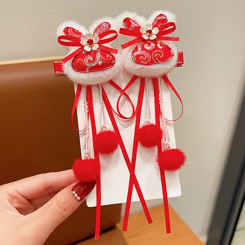 1pár děti rok Červená mašle Sponky do vlasů Kawaii Vlasové doplňky Motýlí střapce Spona do vlasů Všestranná spona do vlasů ve starověkém stylu