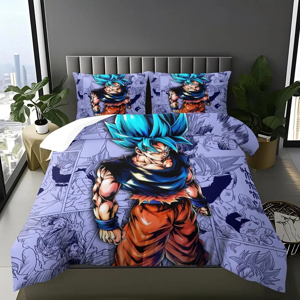 2026 Hot Sale Japanese Anime Dragon Ball Son Goku Bedding Set Quilt Cover Twin Full Bedroom Bed Decor for Teens Best Gifts