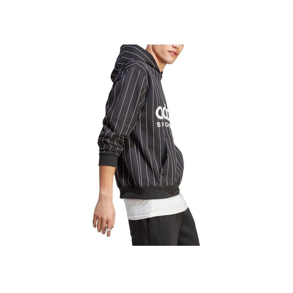 Adidas Logo Print Striped Hoodie Men Tops Black IB8381
