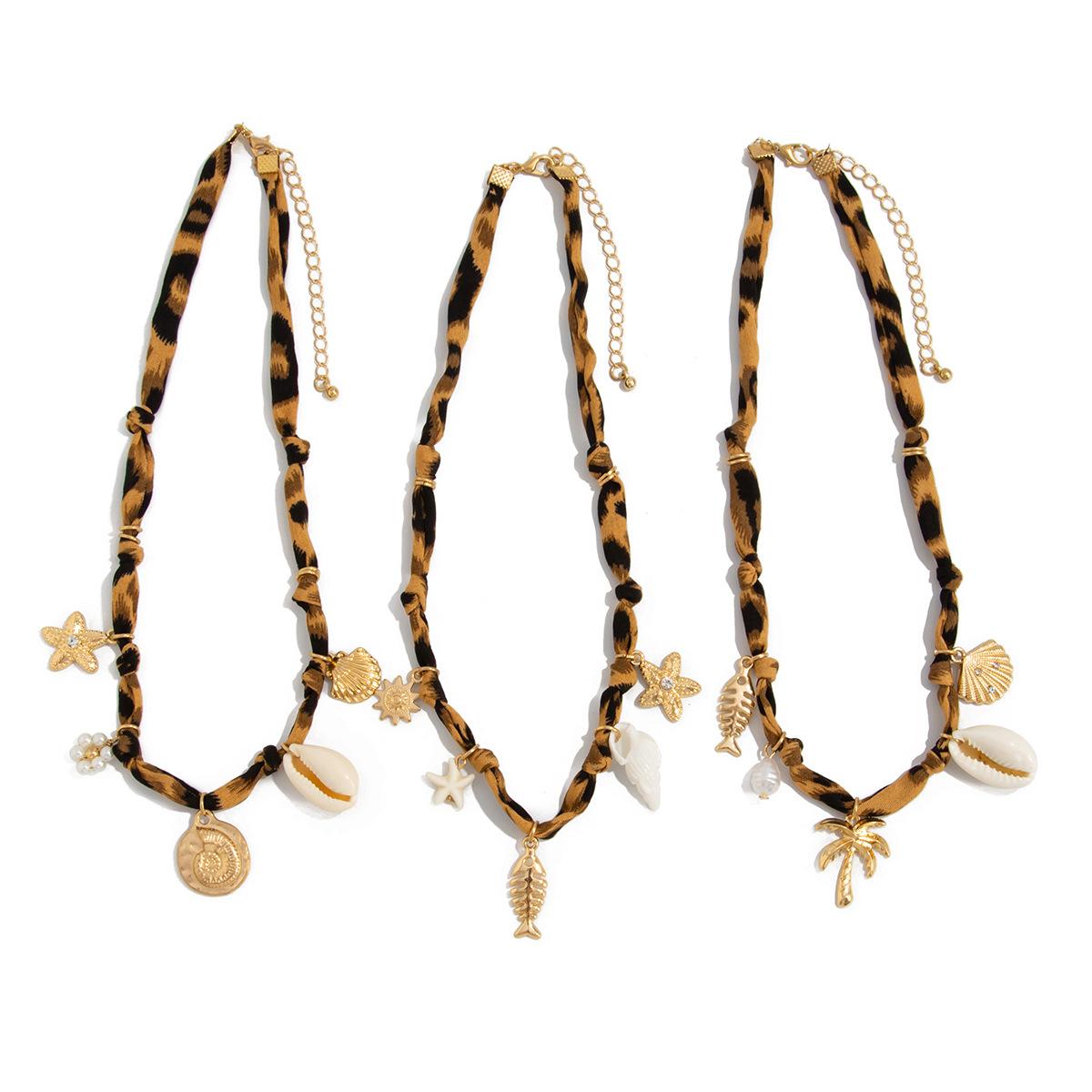 

3 шт./набор Бохо Океан Морская звезда Ракушка Кулон Ожерелье, Персонализированная Модная Леопардовая Цепочка на Ключицу, Для Женщин Пляжная Вечеринка 50cm