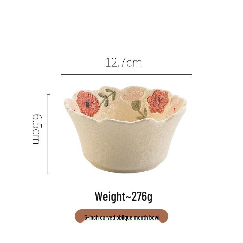 High-Temperature Ceramic Bowl Set - Includes Soup Bowl, Chopsticks, Noodle Plate, Coffee Cup, and Microwave-Safe Bowl