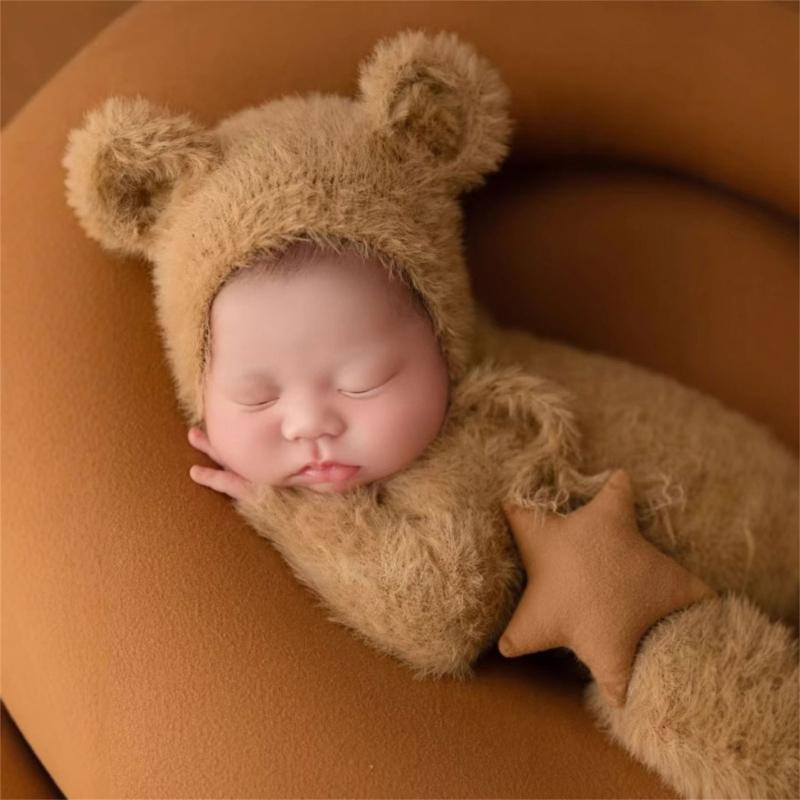 Baby Photography Props Bear Shape Outfit and Hat Set Boy Girl Outfit Photo Shoot Clothes Baby Costume Clothing