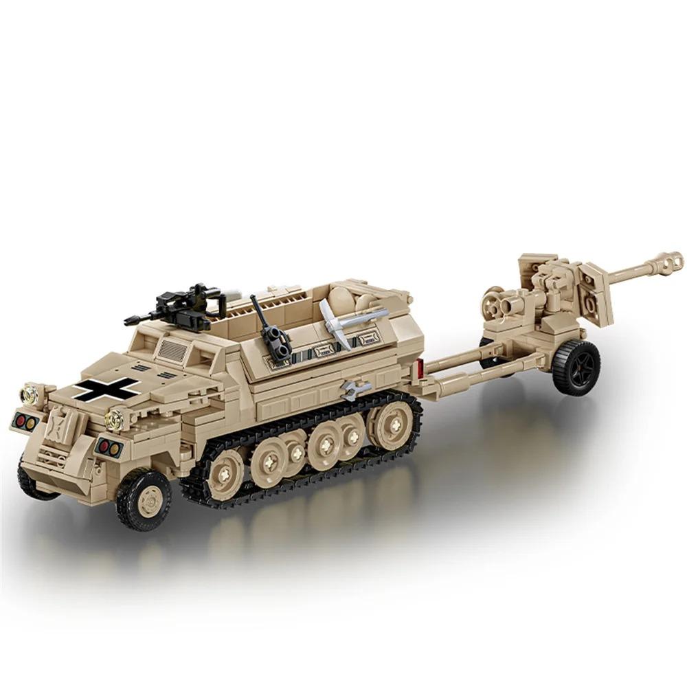 Weltkrieg 2 WW2 Armee Militär Soldaten SWAT Halbkettenfahrzeug Panzerfahrzeug Anhänger Bausteine Ziegel Kinderspielzeug zusammenbauen