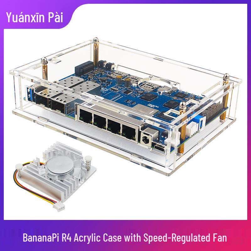 Banana Pi R4 Router Board with Acrylic Case & Adjustable Fan Heatsink