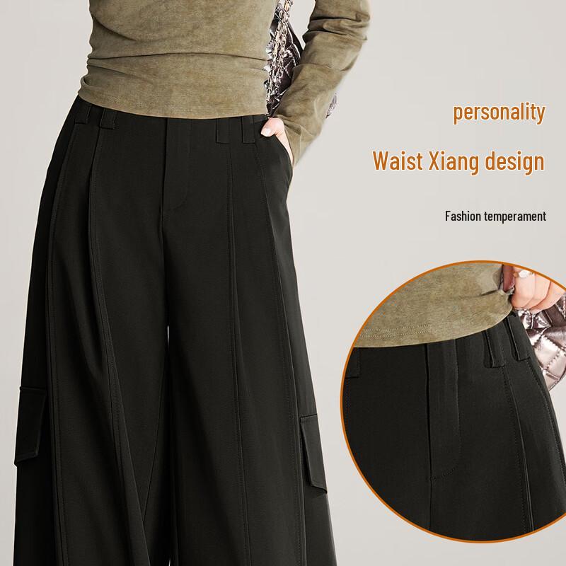 Bailuyu 2025 Autumn Loose Wide-Leg Cargo Pants with Adjustable Cuffs
