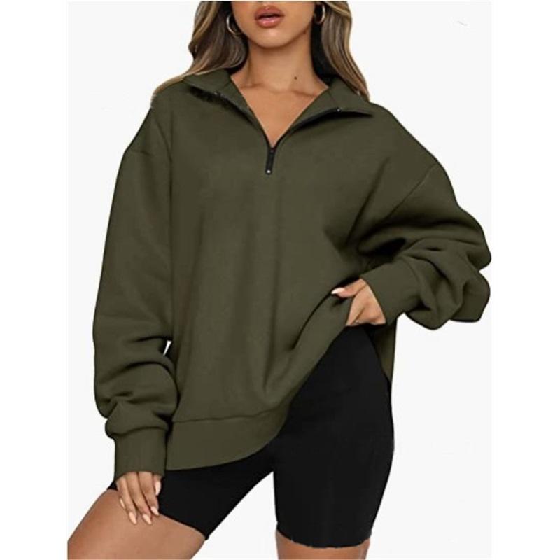 Women's Half-Zip Stand Collar Sweatshirt Oversized Loose Fit Casual Long Sleeve Pullover For Autumn Winter