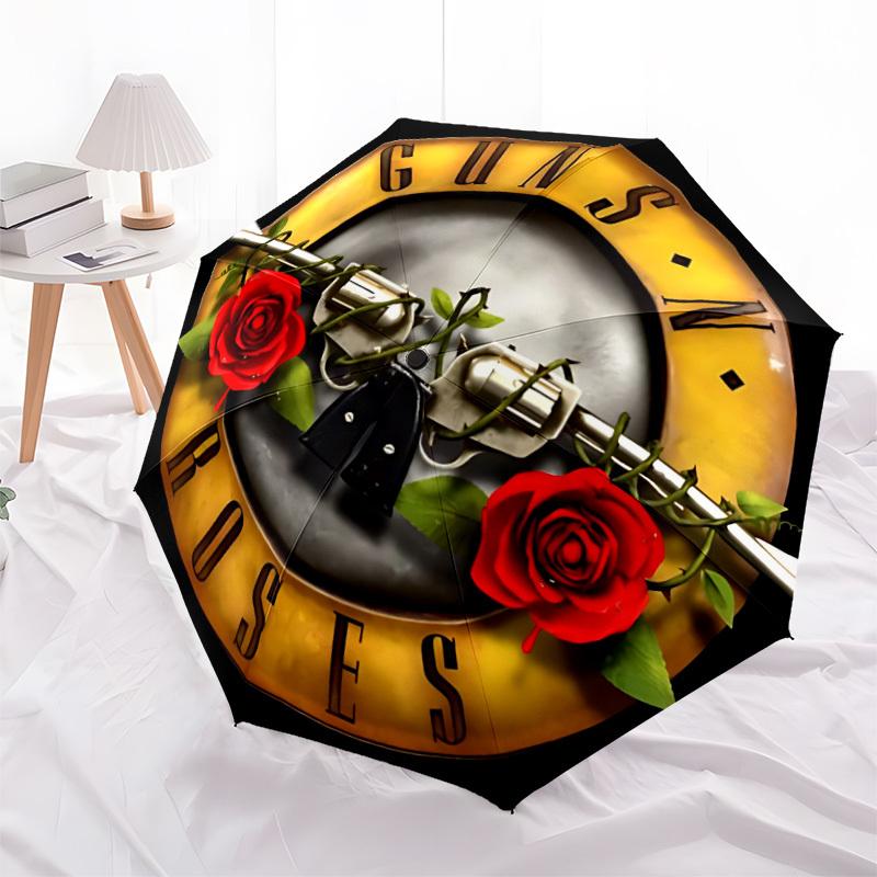 1PC Guns N Roses Automatic Open/Close Umbrella, 8-Rib Sturdy Frame, Lightweight Portable Umbrella, Commute, Business - Ideal Gift for Friend, Vibrant