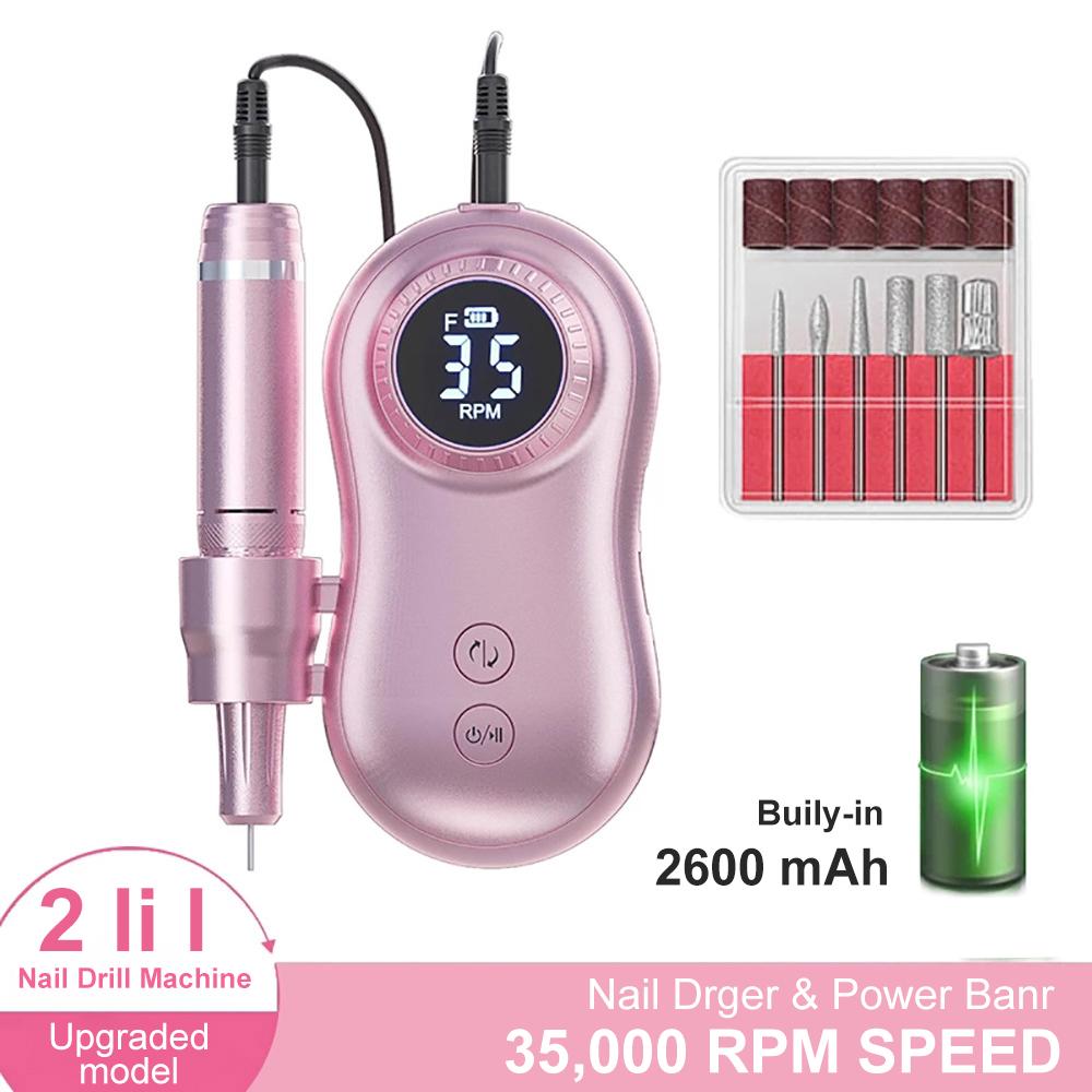 Rechargable 35000RPM Nail Manicure Machine Electric Nail Art Drill Electric Nail File Polishing Pen DIY Home Use Beauty Device