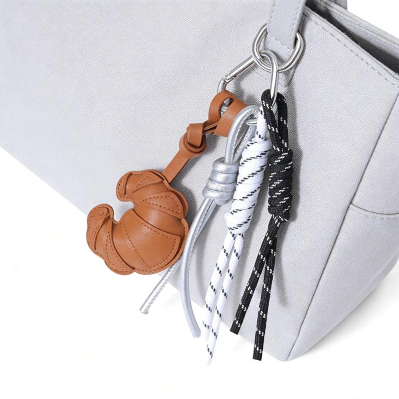 Yogodlns Diy Braided Rope Faux Leather Croissant Bag Pendant Trinket Multi-Functional Backpack Pendant
