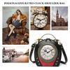 European American Personalized Retro Clock Ladies Handbag High Quality PU Material Antique Shoulder Bags Rivet Dial Design Women's Diagonal Span Bag