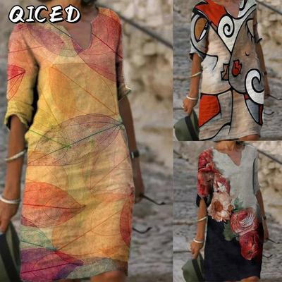 Vestidos Casuales de Verano Primavera Moda Manga Corta Cuello en V