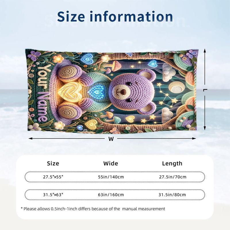 Teddy Bear Theme Beach Towel Personalized Custom Name & Text Soft Quick Dry Beach Towel for Swimming Travel