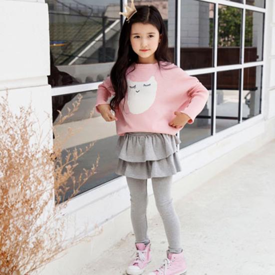 Girl Culottes Mid-rise Ruffle Hem Solid Color Girl Skort Solid Color Elastic Slim Fit Bottoms Daily Wear